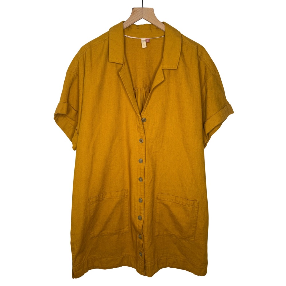 Anthropology Pilcro Shirt Dress XL Mustard Yellow Cotton Linen casual autumn
